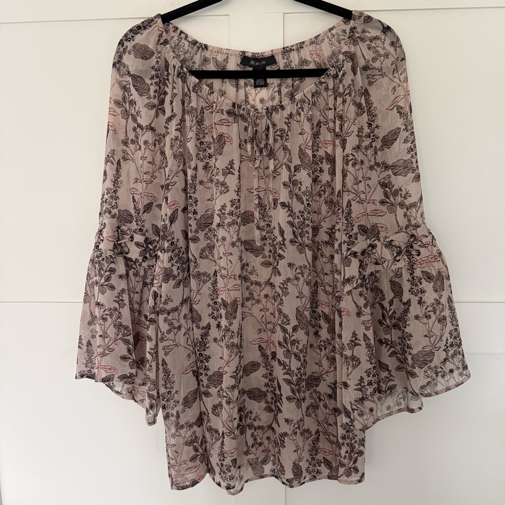 Style & Co. Boho Floral Print Flowy & Sheer Tue Neck Blouse - XXL